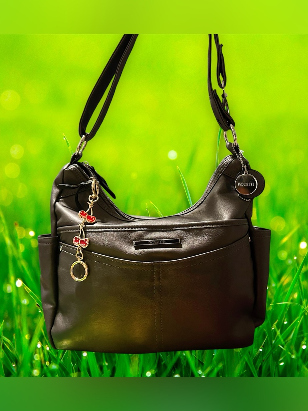 Vintage style Rosetti Black Shoulder Bag with Charm Accent